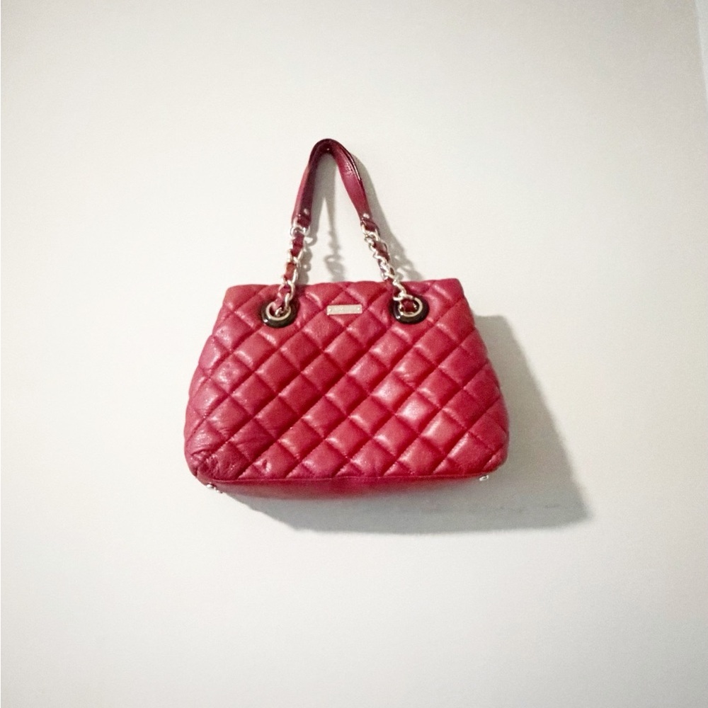 Kate spade New York Quilted Red Shoulder Tote Bag with Chain
